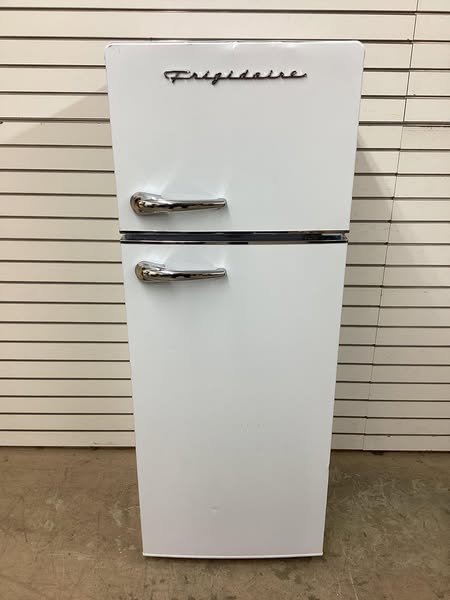 Frigidaire 7.2 cu. ft. Retro Top Freezer Refrigerator in white with Chrome Handle and Trim