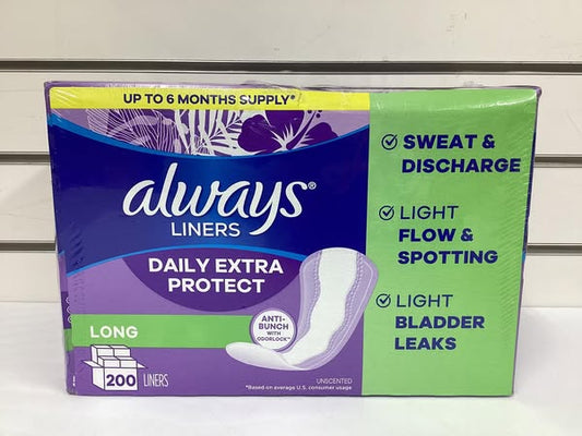 Always Anti-Bunch Xtra Protection Daily Liners, Unscented, Long, 200 ct.