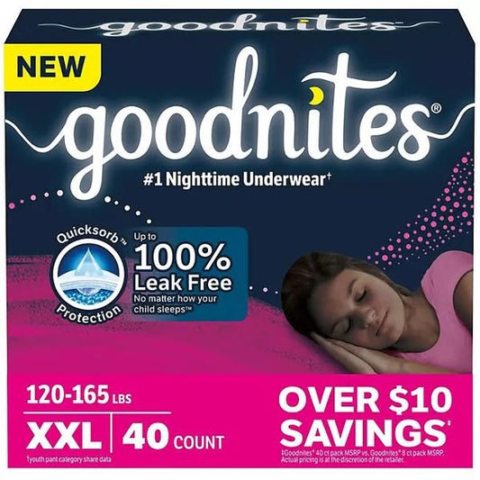 Goodnites Nighttime Bedwetting Underwear for Girls Size XXL 40 ct.