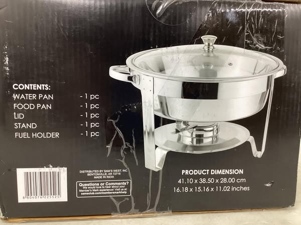 5 qt Stainless Steel Round Chafing Dish Buffet Set for Catering with Glass Lid & Lid Holder - Lightly Used