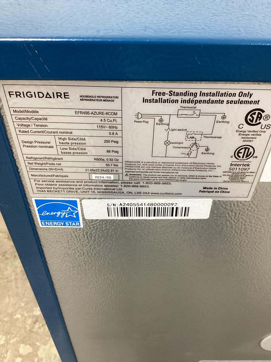 Frigidaire 4.5 cu. ft. Mini Refrigerator in Retro Bar Style Fridge with Side Bottle Opener in Blue