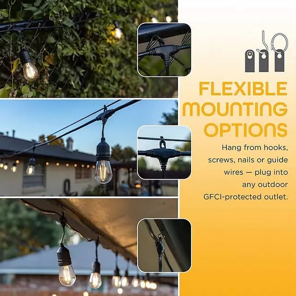 EcoScapes by Enbrighten 48' Outdoor LED Café String Lights, 24 Bulbs