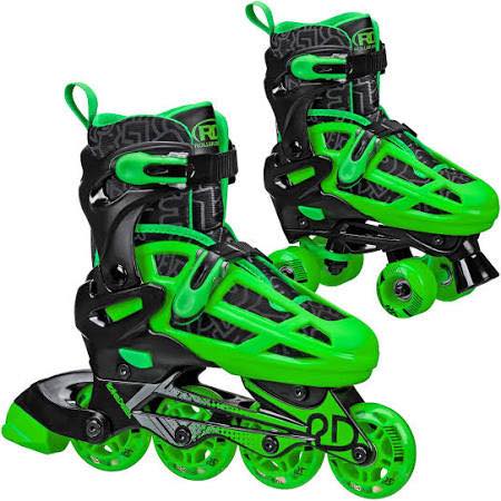 Roller Derby Boys 2-in-1 Roller/Inline Skates Black/Green, Size 3-6