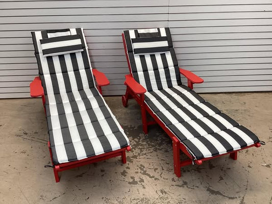 Chaise Lounge Chair Outdoor with Wheels, 6-Position Adjustable HDPE Chaise Lounge Chair with Cup Holder (Set of 2)