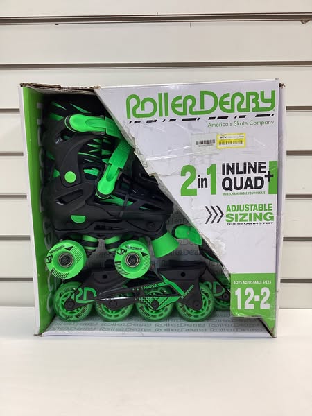 Roller Derby Boys 2-in-1 Roller/Inline Skates Black/Green, Size 12-2