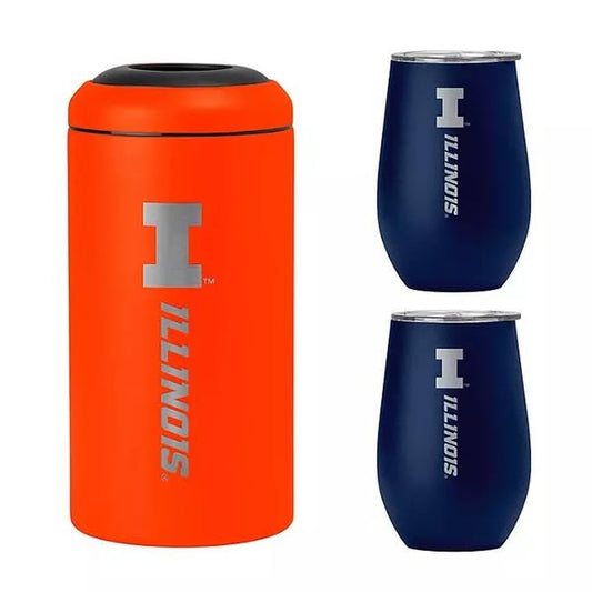 NCAA Stainless Steel Wine Chiller and Tumbler Set -Illinois Fighting Illini