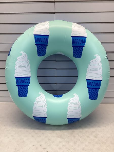 Sun Squad Inflatable Swim Tube Cute Ice Cream Cone Blue Beach Pool Floaty 31"