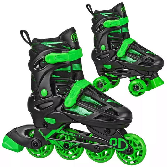 Roller Derby Boys 2-in-1 Roller/Inline Skates Black/Green, Size 12-2