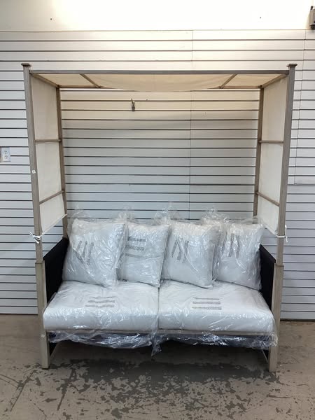 Hampton Bay Ballincourt Brown Metal Outdoor Day Bed with CushionGuard Almond Biscotti Cushions