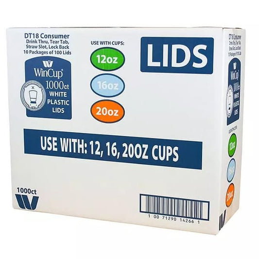 WinCup 16 Series White Plastic Drink Thru Tear Back Lids with Straw Slot, 1000 ct.