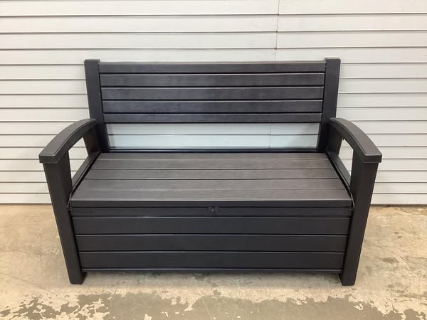 Keter Hudson Plastic Storage Bench, Graphite Gray