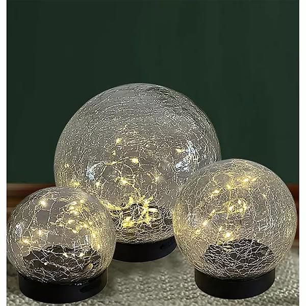 Deck Impressions Multi-Size Solar/USB LED Crackle Glass Globe Lights, 3-Pack