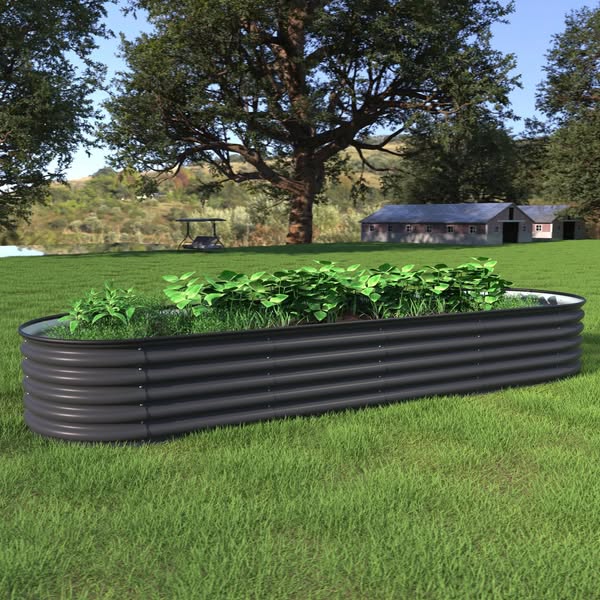 VEIKOUS 17 in. H Galvanized Garden Bed 9-in-1 Large Planter Box Outdoor in Dark Gray