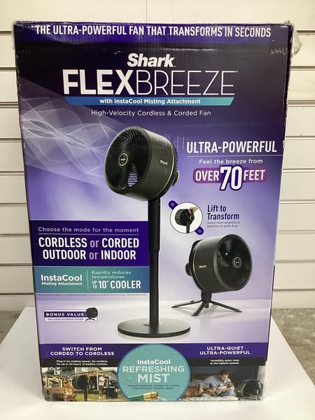 Shark FlexBreeze Fan with InstaCool Mist Attachment, Cordless & Corded, Outdoor & Indoor
