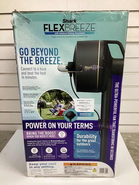 Shark FlexBreeze Fan with InstaCool Mist Attachment, Cordless & Corded, Outdoor & Indoor