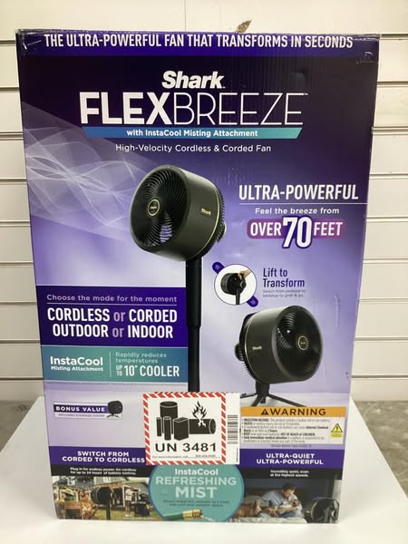 Shark FlexBreeze Fan with InstaCool Mist Attachment, Cordless & Corded, Outdoor & Indoor