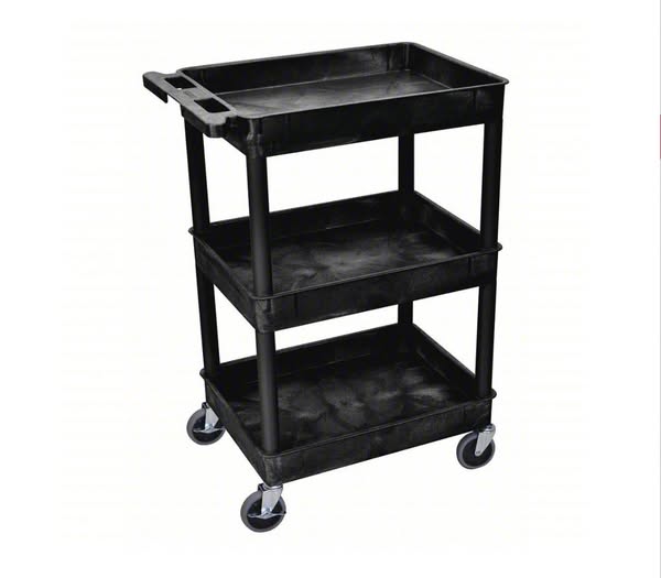 Luxor Utility Cart with Deep Lipped Plastic Shelves: 300 lb Load Capacity, 24 in x 18 in