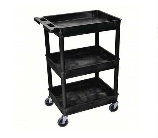 Luxor Utility Cart with Deep Lipped Plastic Shelves: 300 lb Load Capacity, 24 in x 18 in