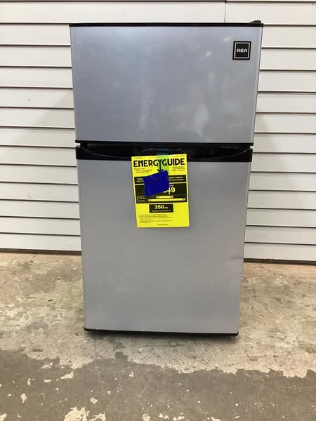 RCA 3.2 Cu. Ft. Two Door Compact Refrigerator with Freezer, Stainless Steel Lightly used
