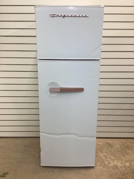 Frigidaire 7.5 cu. ft. Mini Refrigerator with Top Freezer and Rose Gold Handles in White