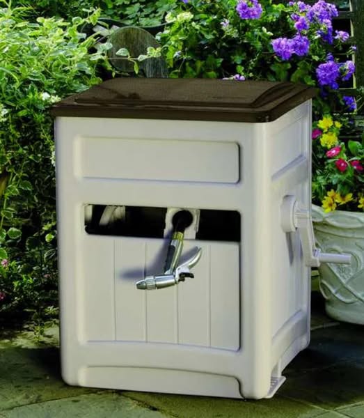 SUNCAST 21 in L x 26 in W x 27 1/2 in H Hose Hideaway Reel for 225 ft L x 5/8 in I.D., Resin, Taupe