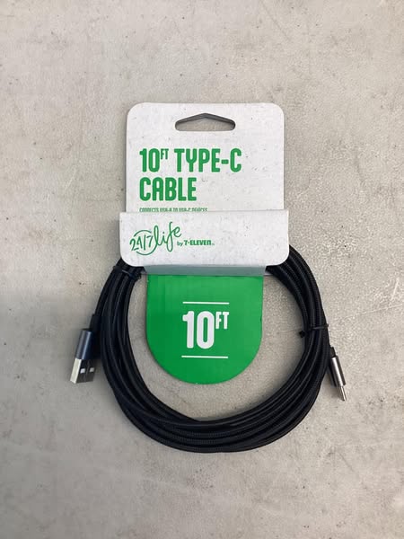24/7 LIFE 10 FT. TYPE C TO USB Braided Mesh Charging Cable (Black)