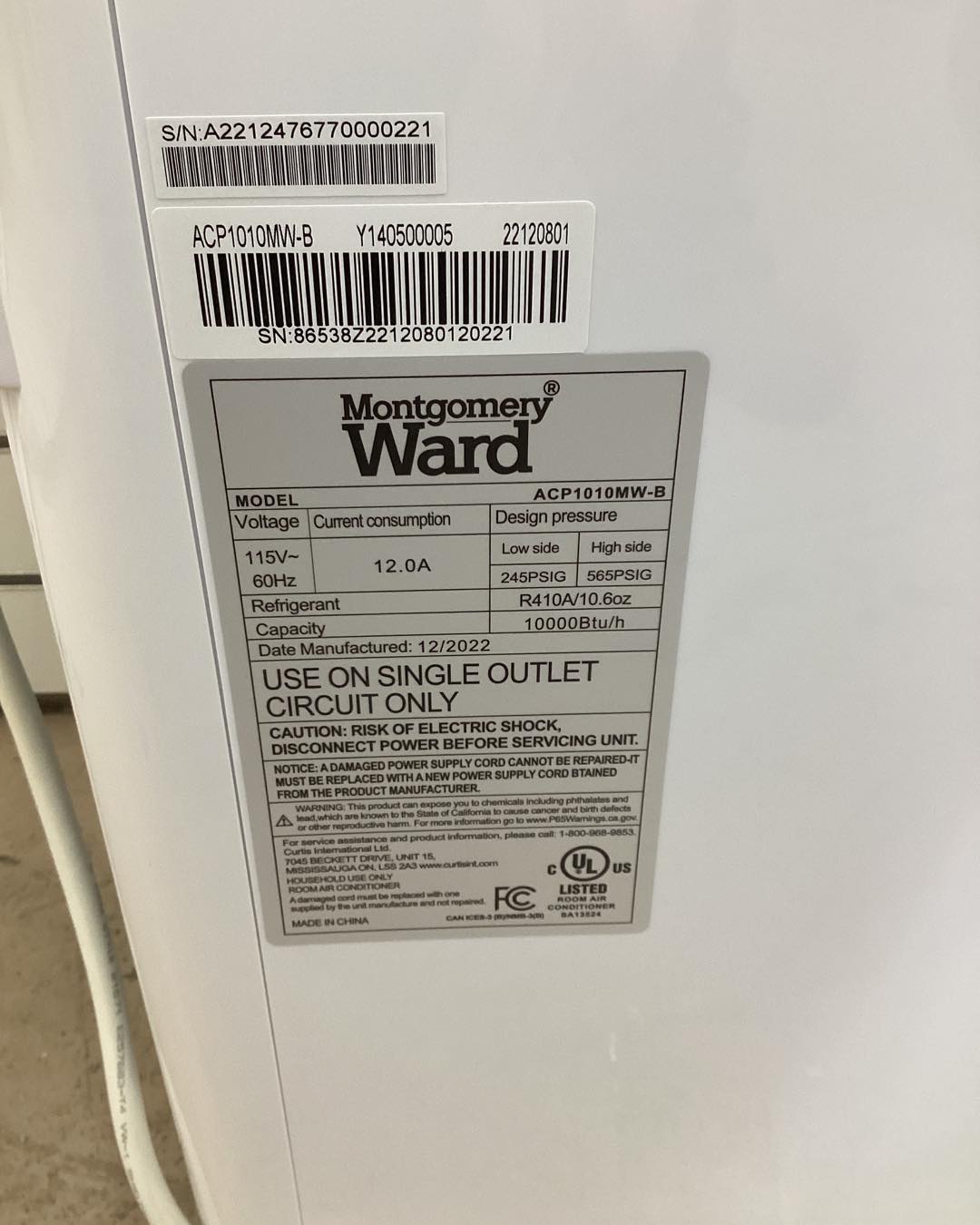 Montgomery Ward Portable Air Conditioner