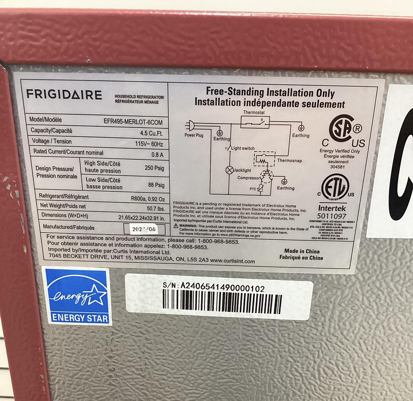 Frigidaire 4.5cu. ft. Mini Refrigerator in Retro Style Bar Fridge with Side Bottle Opener in Merlot Red Color
