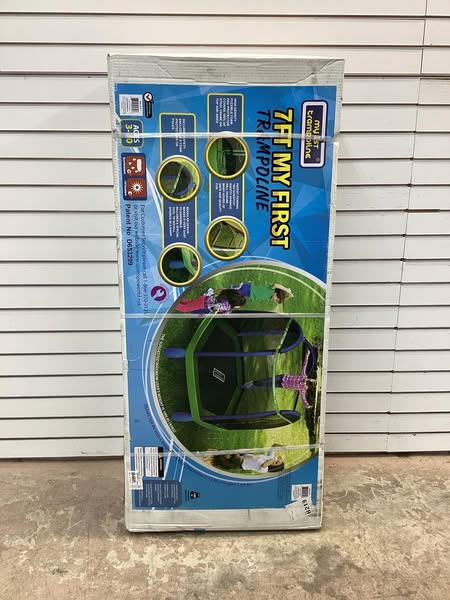 My First Kids Trampoline with Safety Enclosure Net and Foam Pad, 7FT Round