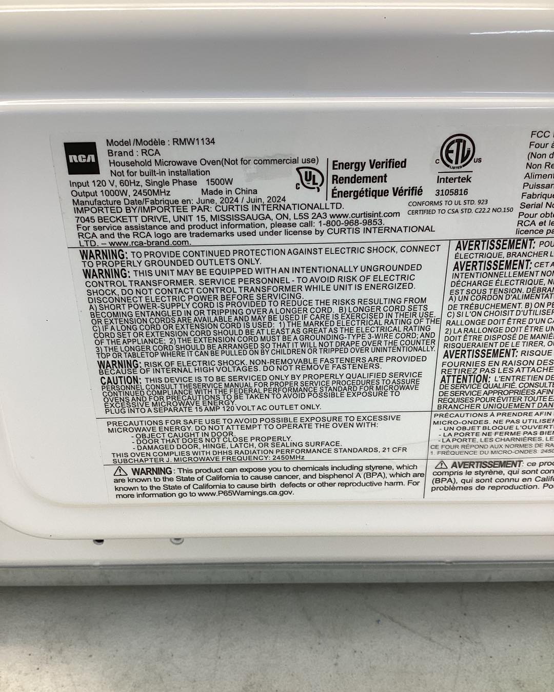 RCA 1.1 cu. ft. Countertop Microwave in Stainless Steel