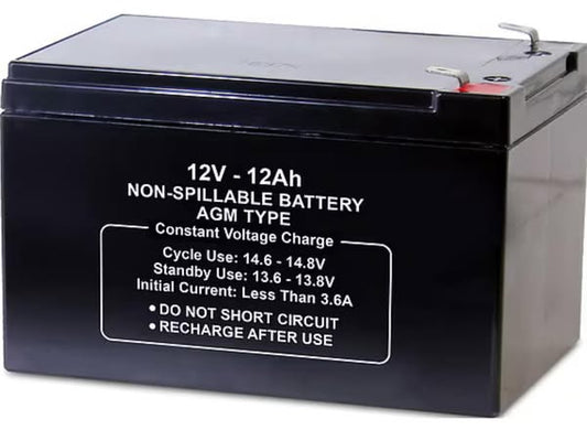 Sealed Lead Acid Battery: 12V DC, 12 Ah Capacity