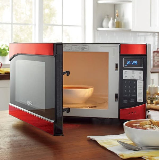 Ginny's .9 Cu. Ft. Metallic Microwave in Red