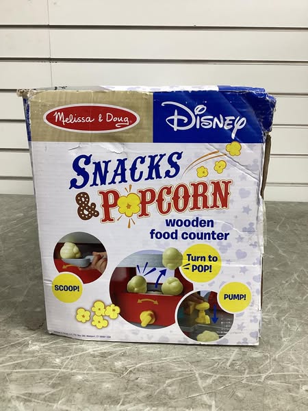 Melissa & Doug Disney Snacks & Popcorn Wooden Pretend Play Food Counter – 33pc