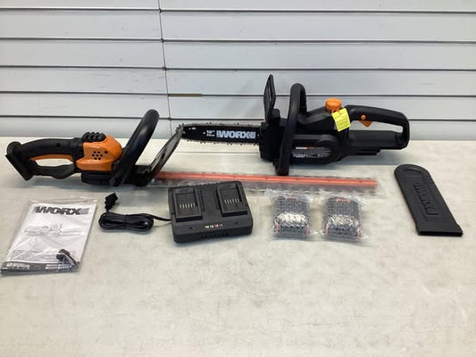 Worx 22" Hedge Trimmer 10" Cordless Chainsaw Combo Kit