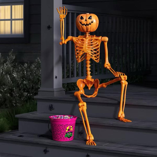 60" Poseable Lifesize Pumpkin Skeleton Halloween Decorative Prop Orange - Hyde and EEK! Boutique