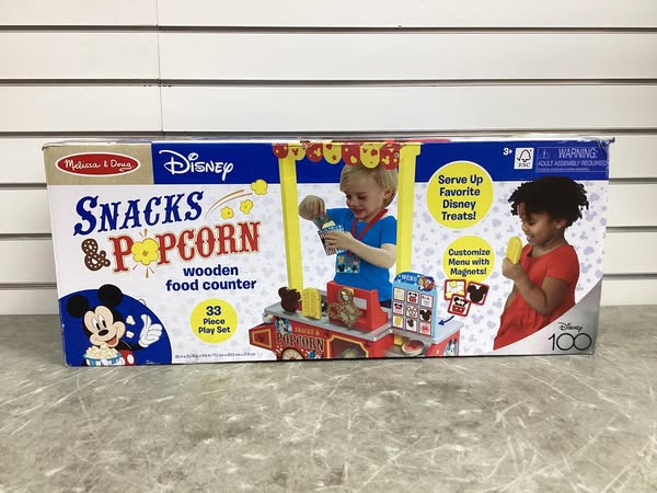 Melissa & Doug Disney Snacks & Popcorn Wooden Pretend Play Food Counter – 33pc