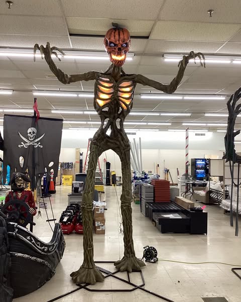 Deadwater Giant Sized 12 ft. Inferno Pumpkin Skeleton with Life Eyes LCD Eyes