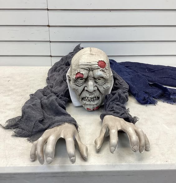 Haunted Hill Farm 62" Animatronic Zombie, Indoor/Outdoor Halloween Decoration, Flashing Red Eyes