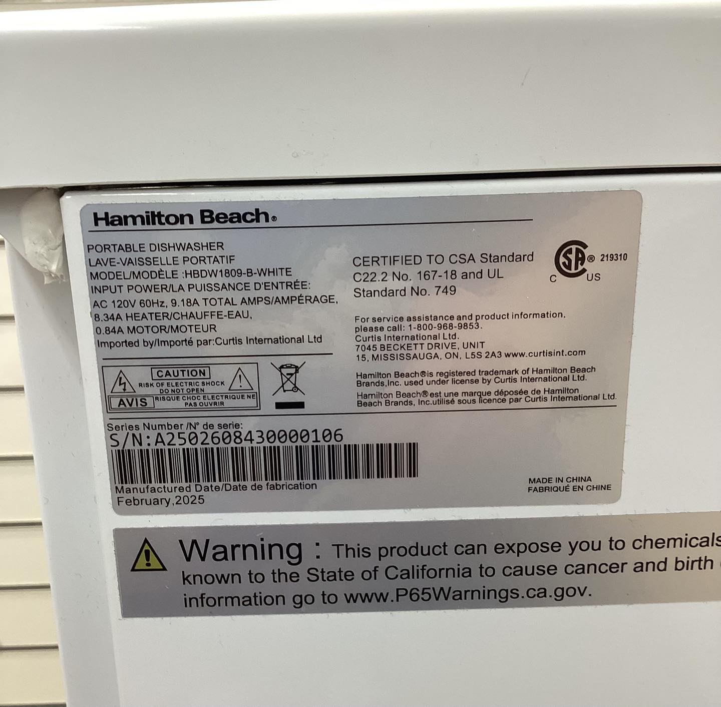 Hamilton Beach 18" Portable Dishwasher in White