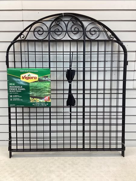 Vigoro Rockdale 43.8 in. Black Steel Fence Panel (3-Pack)