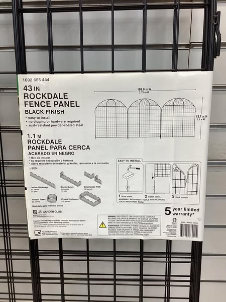 Vigoro Rockdale 43.8 in. Black Steel Fence Panel (3-Pack)