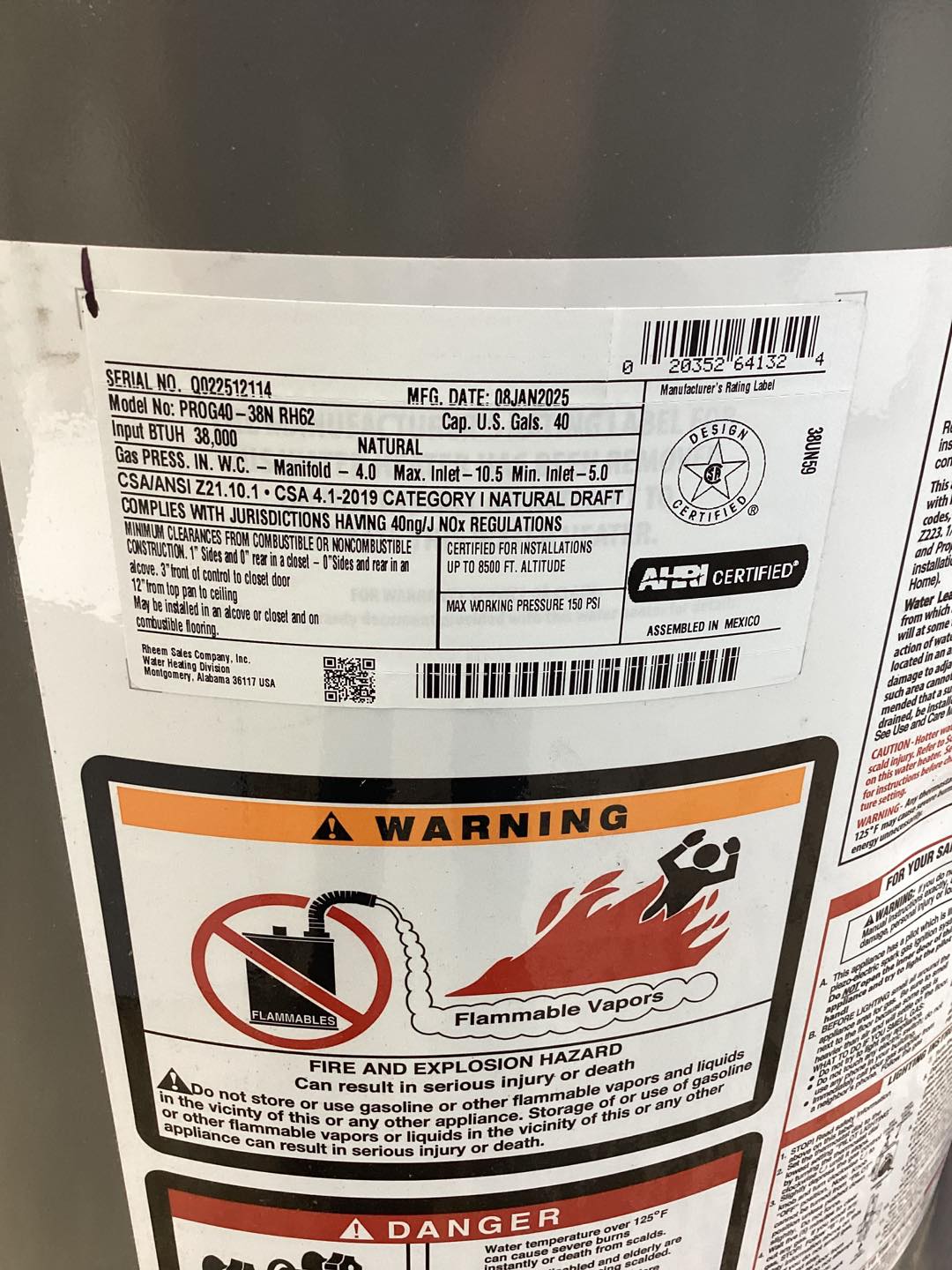 RHEEM Residential Gas Water Heater