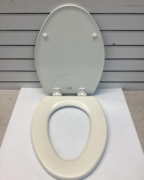 BEMIS Elongated Enameled Wood Removes for Easy Cleaning Toilet Seat in Biscuit