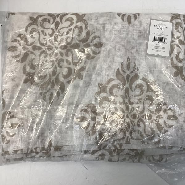 Nagano Taupe Medallion Sheer Rod Pocket Curtain, 54 in. W x 96 in. L (Set of 2)