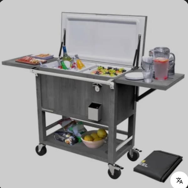 Permasteel 100-quart Patio Cooler & Indoor Beverage Cart with Side Shelves