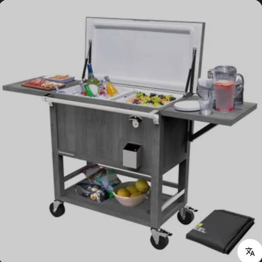 Permasteel 100-quart Patio Cooler & Indoor Beverage Cart with Side Shelves