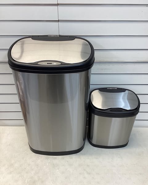 Nine Stars Automatic Kitchen Trash Can Combo, 13 Gallon + 3 Gallon Stainless Steel, Motion Sensor Hands-Free Soft-Close Lid Garbage Bin