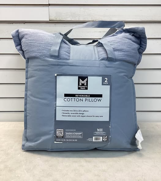 Member's Mark 2-Pack Reversible Cotton Slub Pillows, Color Blue