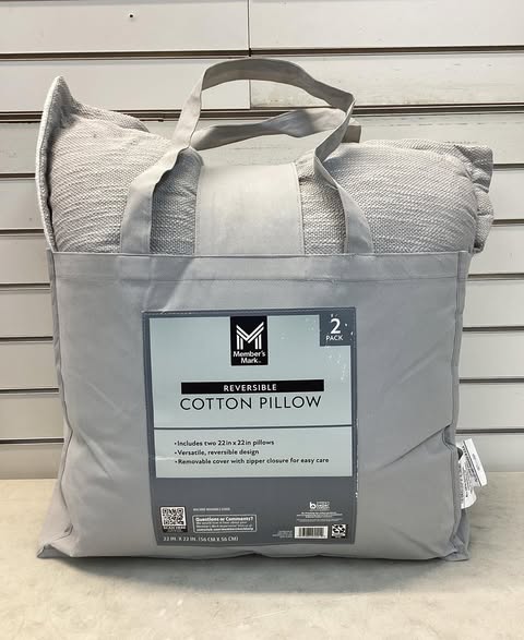 Member's Mark 2-Pack Reversible Cotton Slub Pillows, Color Silver/White