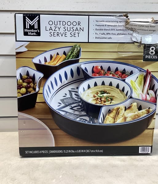 Member's Mark Bamboo Melamine 6-Section Serving Platter with Lazy Susan Base and Storage Lid